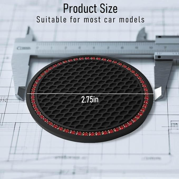 Car Cup Holder Coaster 4 Pack - Non Slip & Shockproof,Flexible PVC Rubber Insert for Car/Truck/SUV/Van (2.75"x0.2") Universal Fit Auto Cup Holders Accessories (Diamond Cup Coaster Red)