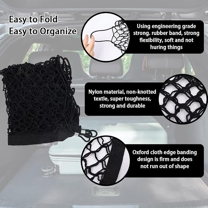 zxbaers Car Rear Cargo Net (35.4"x15.8"), Envelope Style Elastic Trunk Net Organizer Heavy Duty Stretchable Nylon Storage Net Mesh with Hooks for Car, SUV, Vehicle