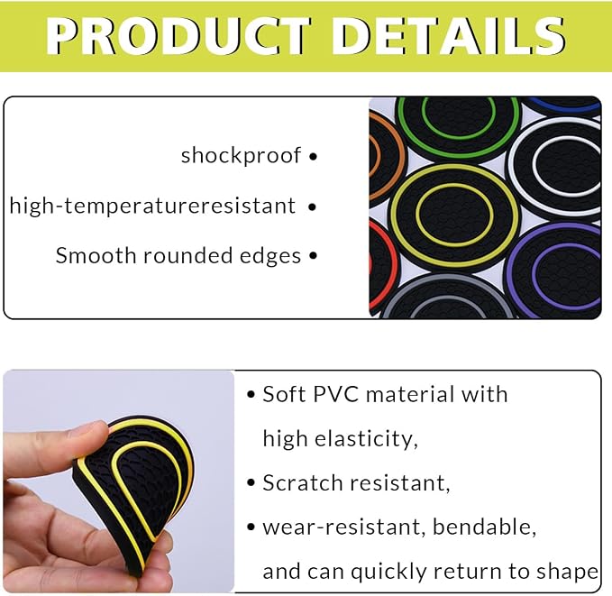 2 Pack Car Coasters for Cup Holder, 2.75 Inch Universal Auto Waterproof Coasters Silicon Insulation Cup Mats,No-Slip Anti Dust Insert Coaster for Woman Man, Suit for Vehicle Interior (2, Yellow)