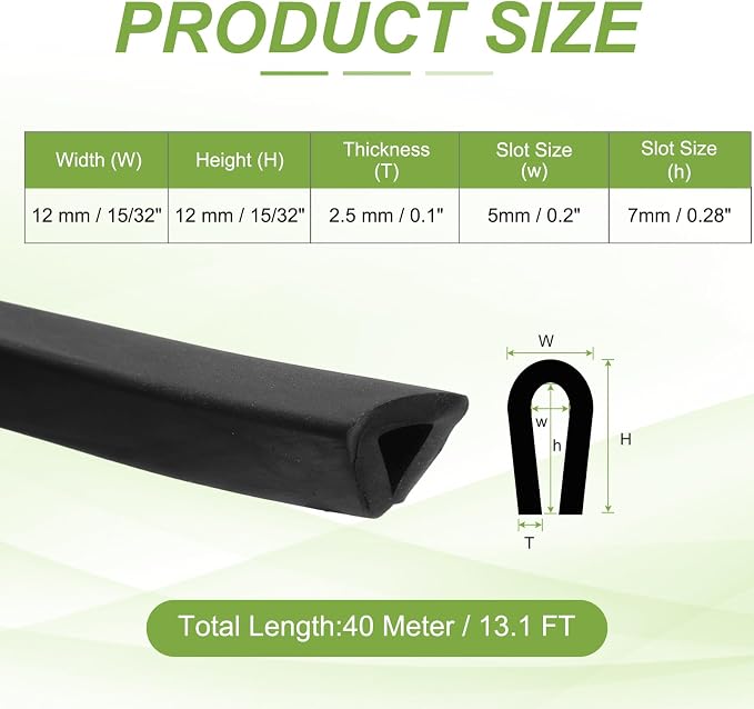 PATIKIL 13.1ft U Rubber Edge Trim Fit for 5mm Edge, 12 mm x 12 mm Black