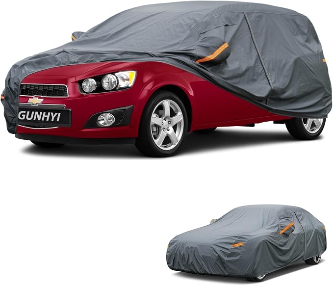 GUNHYI Premium Car Cover Custom Fit Chevrolet Aveo Hatchback, 16 Layers Heavy Duty Car Cover Waterproof All Weather with Zipper Door for Sun Rain Snow Dust Uv Protection