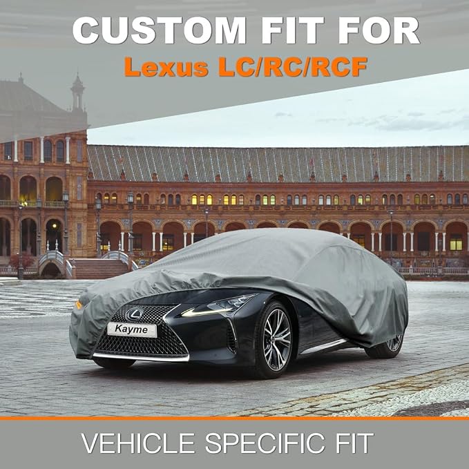 Kayme Heavy Duty Car Cover Custom Fit Lexus LC500 LC500h RC200t RC300 RC350 RCF, Waterproof All Weather for Automobiles, Full Exterior Covers Sun Rain UV Protection