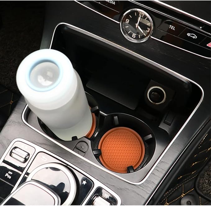 XINLIYA Car Cup Holder Coaster, 4 Pack 2.75 Inch Diameter Non-Slip Universal Insert Coaster, Durable, Suitable for Most Car Interiors, Accessory for Women and Men (Orange)