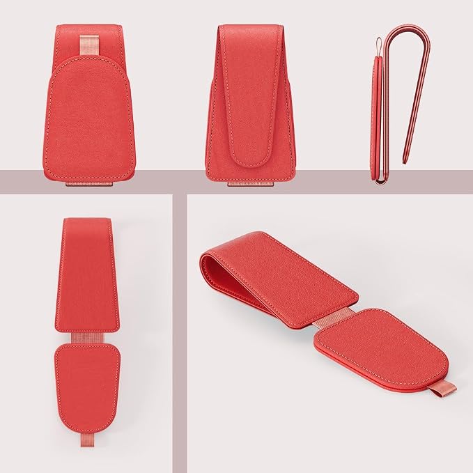 Sotfamily Sunglass Holder for Car Visor, Red, 2 Packs | Suede Cloth, Magnetic, Organizer for Car Accessories