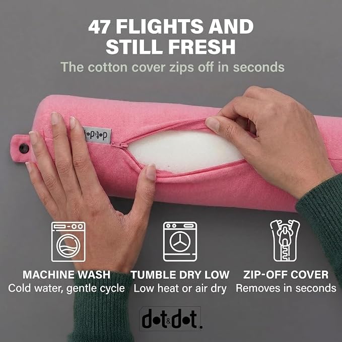 Dot&Dot Twist Memory Foam Travel Pillow, Bendable Neck Pillow for Airplane, Car and Home, 26-Inch Adjustable Roll with Washable Cotton Cover, Pink