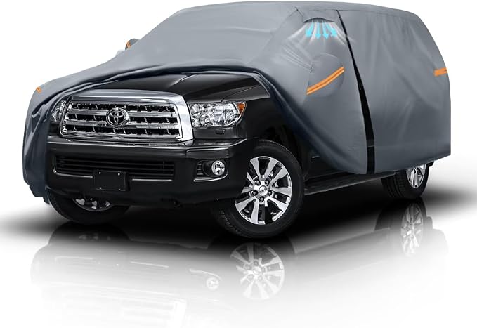 Large SUV Car Cover for Toyota Sequoia (2000-2026) 100% Waterproof All Weather, Heavy Duty Outdoor Full Exterior Covers Rain Sun Wind UV Protection.