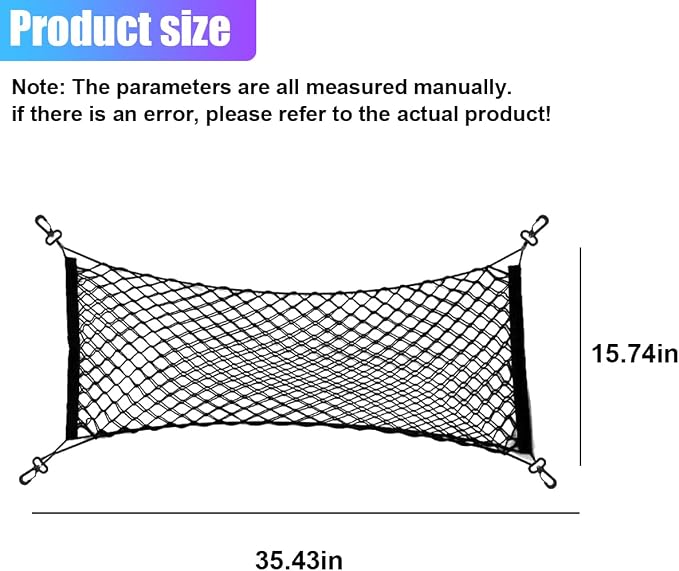 ZIMISI Car Cargo Net, Elastic Stretchable Car Trunk Cargo Storage Net with Hooks, Double-Layer Nylon Truck Organizer Mesh, Vehicle Interior Accessories for Most SUVs, Trucks (35.4x15.7 inch/90×40 cm)