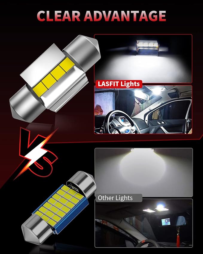 LASFIT 31mm LED bulb Festoon 30MM DE3175 DE3021 6428 DE3022 Error Free 400LM High Bright White for Dome Map Door Interior Door Trunk Lights, Marine LED BULB Navigation Boat Anchor Lights(2pcs)