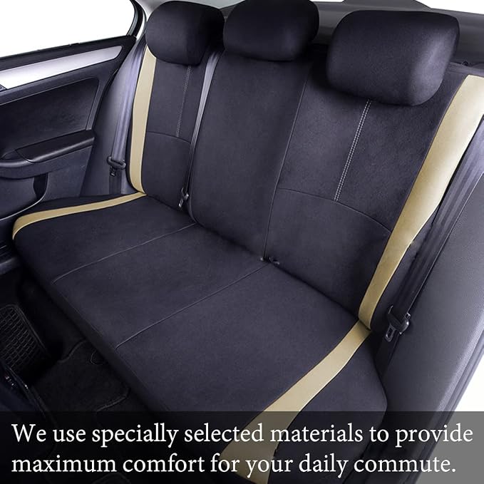AICEL 9 Piece Car Seat Covers Set Mesh Fabric Auto Seat Protectors Beige | Padded foam laminate, removable headrest design, washable fabric, snap fastening, universal fit, automotive accessories