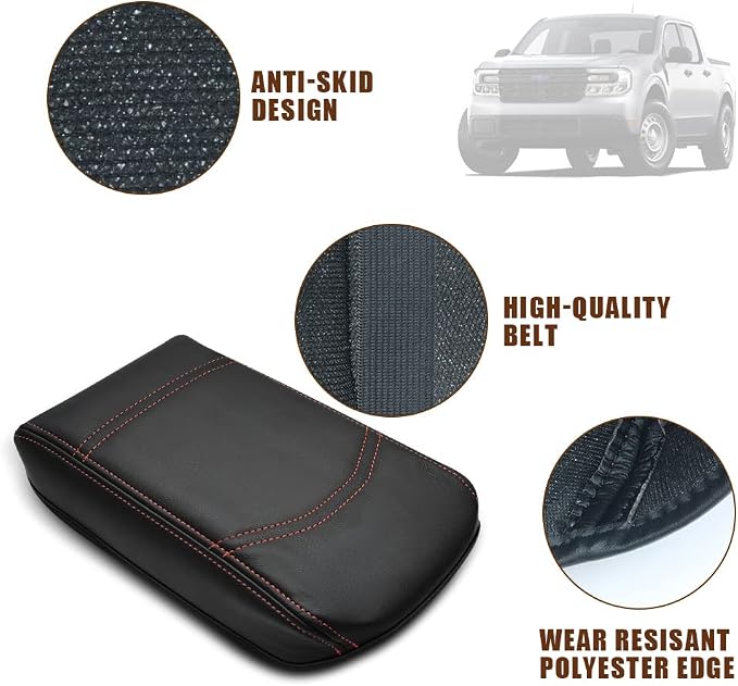 Muslogy Center Console Armrest Cover Fit for Ford Maverick 2022-2025 2026 Accessories, Comfort Armrest Pad Console Lid Cushion Vegan Leather Regular Thick (Black)