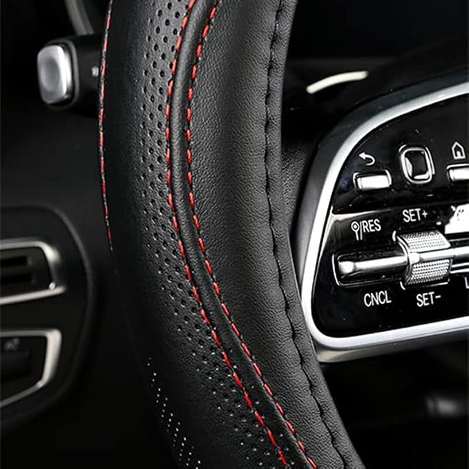Genuine Leather Steering Wheel Cover, Real Cowhide for 14.5-15 Inch Steering Wheels, Universal Fit for Cars and Trucks (Gray)