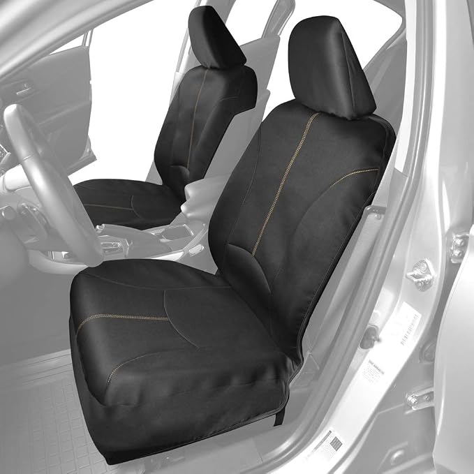 Motor Trend SpillGuard Waterproof Car Seat Covers, Front and Rear Full Set (Beige Stitch) – Neoprene Seat Protectors with Extended Bench Side Coverage for Auto, Truck, Van, and SUV