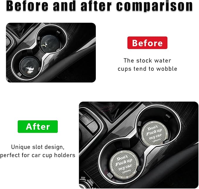 2 PCS Bling Car Cup Coaster, 2.75 Inch Anti-Slip Cup Holder Insert Coasters, Crystal Rhinestone Auto Drink Car Cup Mat for Women Girls, Universal Interior Car Accessories (Gray)