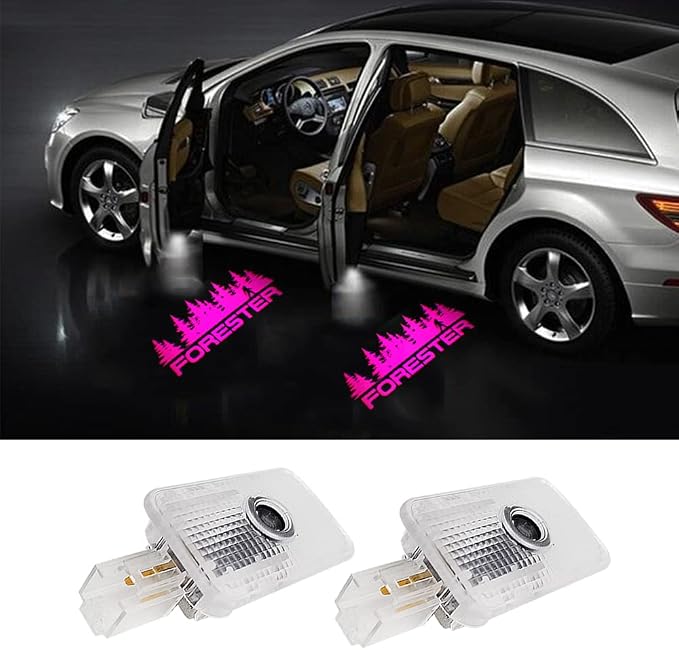 2 Pcs Non-Fading LED Car Door Logo Lights Courtesy Projector Laser Welcome Light Ghost Shadow Forester Accessories Puddle Lamp Compatible With Forester (Pink)