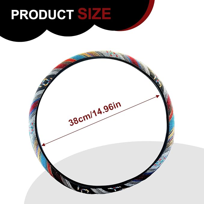 Boho Flax Cloth Steering Wheel Cover, Hippie Baja Blanket Anti-Slip Breathable Protector, Universal Fit 14.5-15 Inch for Cars SUV Van Truck, Women Car Interior Accessories (Style A)