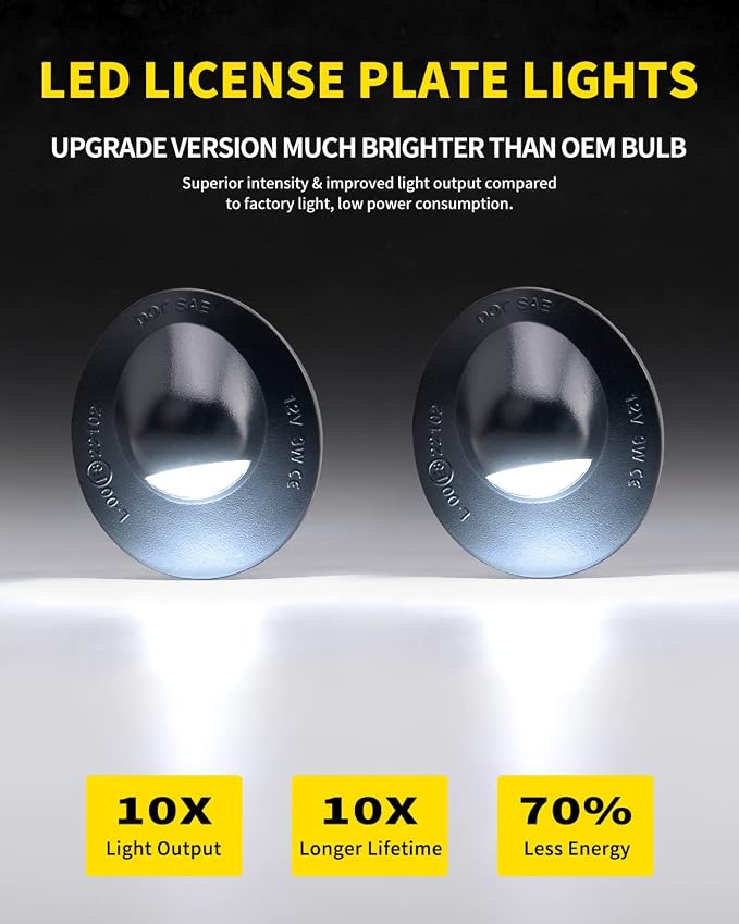 LED License Plate Lights Bright White Rear Bumper Tag Lamp Assembly Replacement Compatible with Ford F150 F250 F350 Super Duty Bronco Ranger Explorer Excursion Truck Pickup, Pack of 2