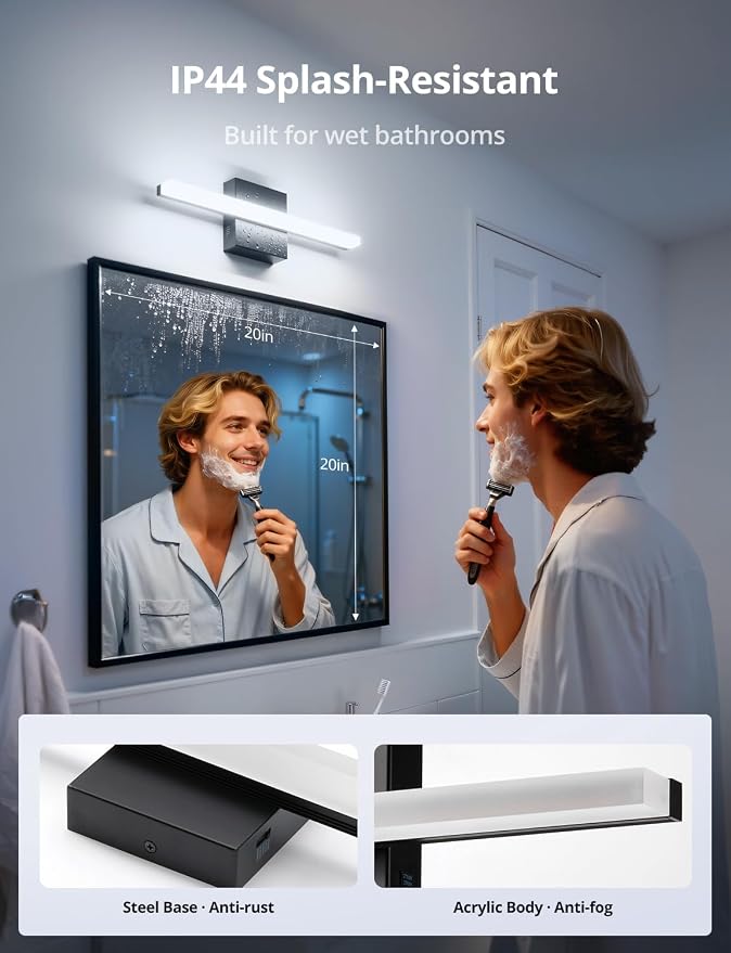 Combuh 2 Pack Modern Bathroom Light Fixtures Above Mirror Small Vanity Lighting Bar 16Inch, 5 Color Adjustable Black Simple Slim Led Wall Sconce IP44 Rustproof Bright 10W 880LM for Bath Restroom