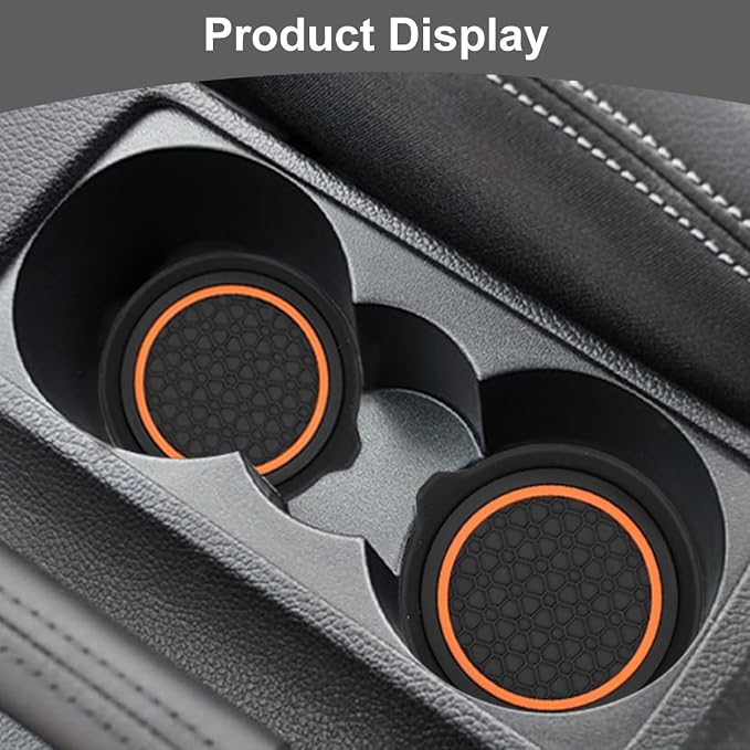 HZEL Car Cup Holder Coasters, 4PCS Non Slip Waterproof Vehicle Water Bottle Pads, Recessed Automotive Interior Drink Mat Decoration Accessories, Universal for SUV Sedan Truck (Orange/Black)