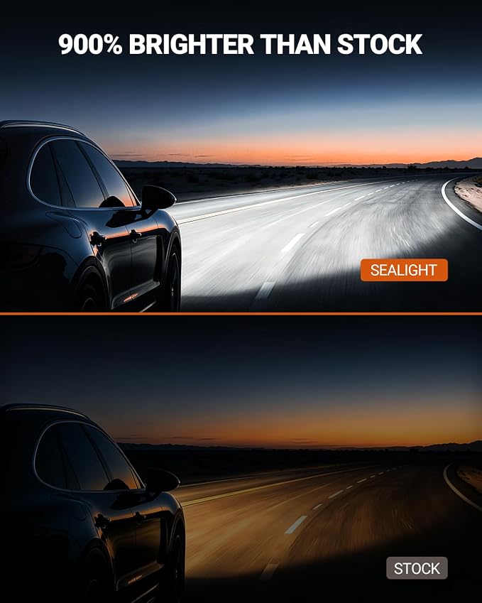 SEALIGHT 𝟗𝟎𝟎𝟓+𝐇𝟏𝟏 𝐋𝐢𝐠𝐡𝐭 Bulb Combo, 88,000LM 9X Super Brighter than Stock Bulb, 1:1 Real Size, 6500K Cool White Light Bulbs for Car Powersports ATV/UTV, IP68 Waterproof, Pack of 4