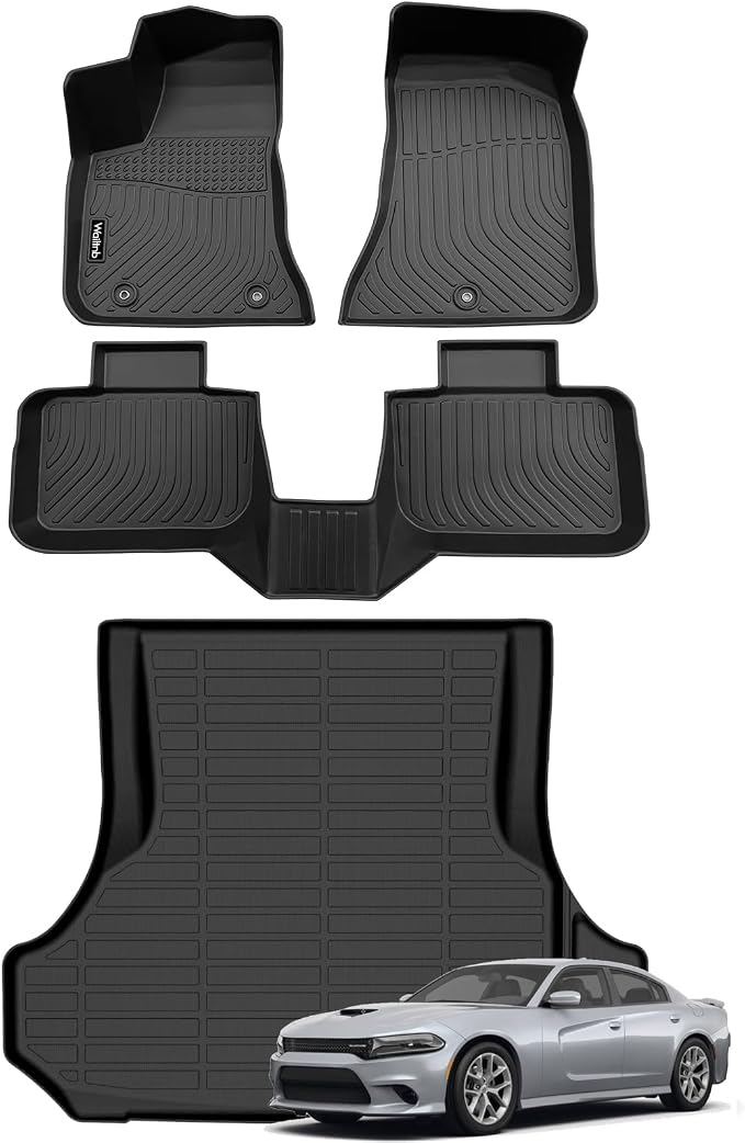 Wailtnb-Car Floor Mats & Cargo Mat Custom Fit 2011-2023 Dodge Charger RWD All Weather Trunk Mats for Dodge Charger RWD Durable Waterproof Floor Liners Charger Accessories Black