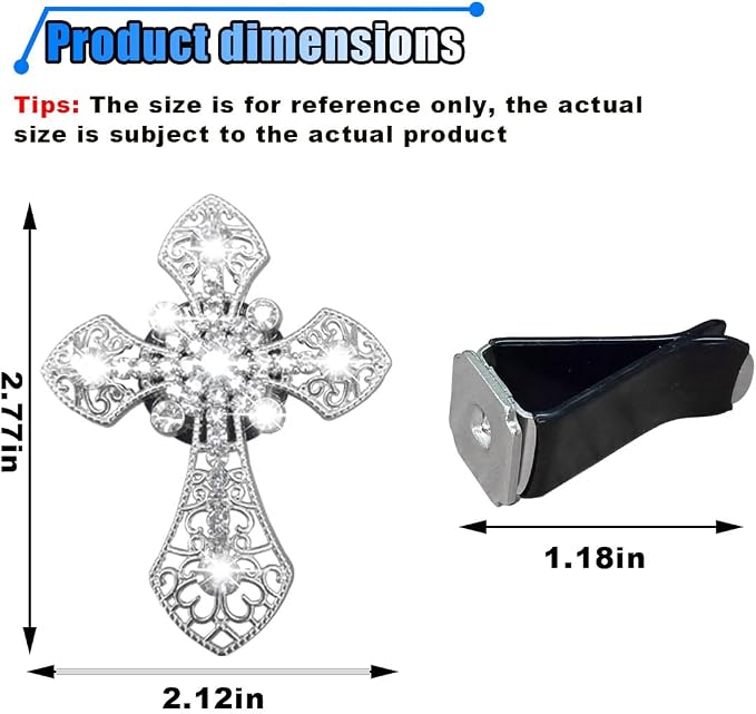 Bling Car Dashboard Air Vent Trim Clips, Crystal Rhinestone Air Vent Clips, Car Interior Decoration Accessories, Cross Air Conditioning Outlet Clip for Women Girls (Silver, 1PCS)
