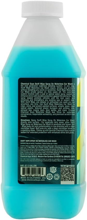 Chemical Guys, Swift Wipe Waterless Car Wash Spray, High Lubrication, 64 oz | Spray and wipe to clean and shine paint, glass and wheels with no water, a slick gloss for quick washes anywhere