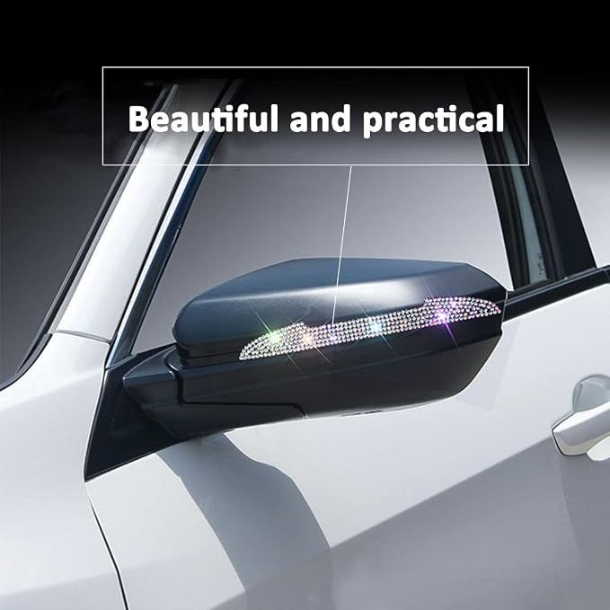10PCS Bling Car Door Handle Reflective Trim Decals Stickers,Universal Rhinestone Door Side Rear View Mirror Scratch Resistant Protector Cover Car Accessories Red