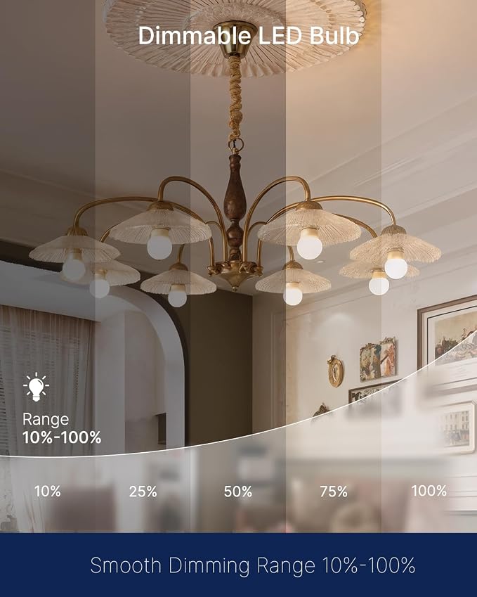 FLSNT G25 LED Globe Bulb, 60W Equivalent 550 Lumens, White Glass 5000K Daylight, Dimmable, E26 Base, CRI90+, for Bathroom Vanity & Mirror Lighting, UL Listed, 6 Pack