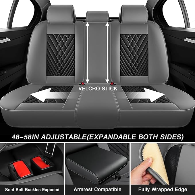 Fit for Toyota Prius Seat Covers 2001-2026,Nappa Leather, 360° Full Protection, Thick Padding & Memory Foam, Waterproof & Stain-Resistant Car Seat Cover Full Set (5 Seat,Gray&Black)