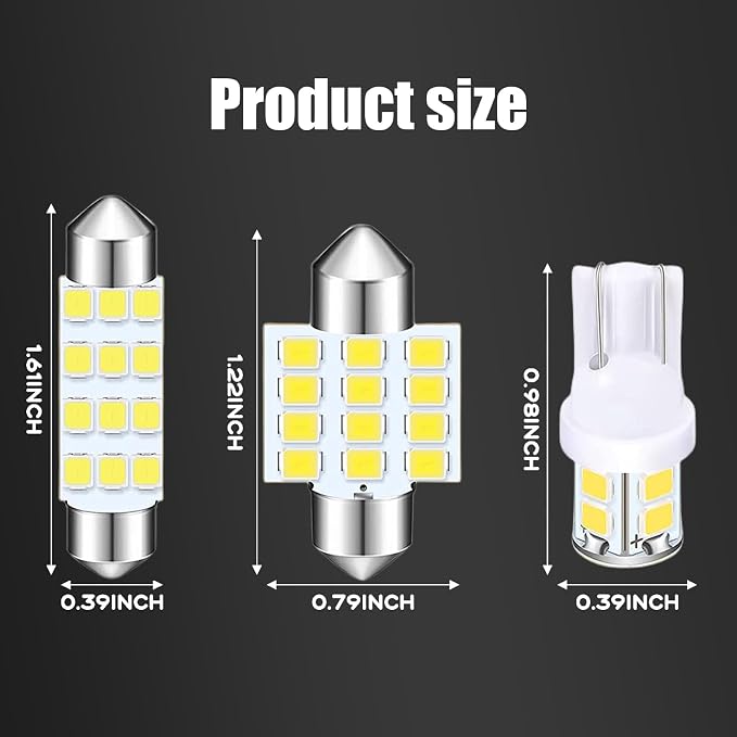 Pack-24 Car LED Bulb Kit Set, T10 31 mm 42 mm Interior Car Lights Bulbs Dome Light, Festoon Bulbs LED Replacement Bulbs for Car Dome Map Door Courtesy License Plate Lights (White)