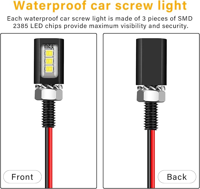 LED License Plate Light,License Tag Screw Bolt Lamp,12V White LED Bulb, Waterproof/Rainproof IP68 Aluminium Light Holder, Legal for Car Motorcycle Truck RV ATV Bike 2PCS (Black)