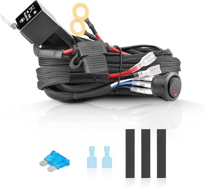 AKD LED Light Bar Wiring Harness Kit - 12V 40A Relay Fuse Rock Switch for Offroad Driving Lights - Nylon Harness for Truck Pickup ATV UTV SUV Boat