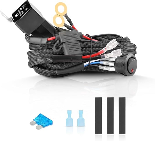 AKD LED Light Bar Wiring Harness Kit - 12V 40A Relay Fuse Rock Switch for Offroad Driving Lights - Nylon Harness for Truck Pickup ATV UTV SUV Boat