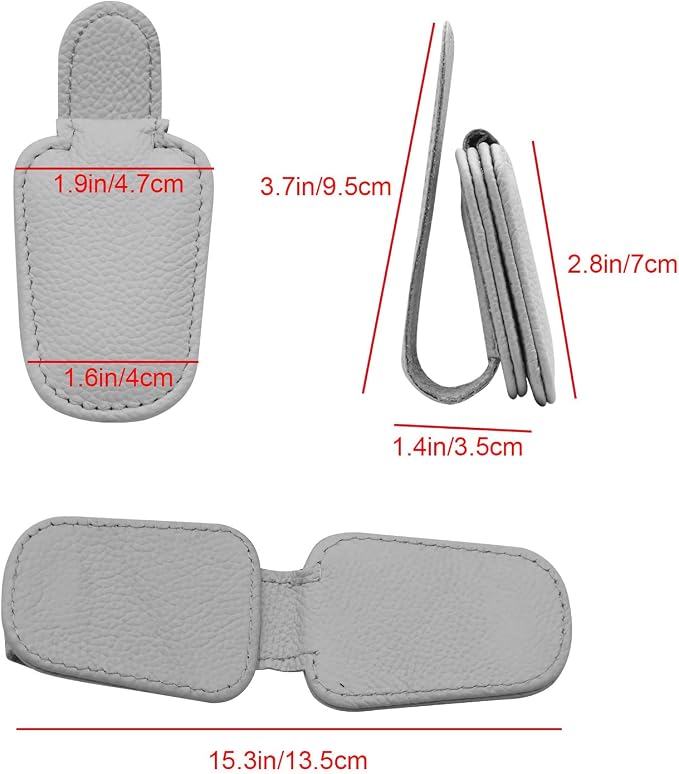 2 Pack Leather Car Visor Sunglass Holder, Magnetic Leather Glasses Eyeglass Hanger Clip for Car, Sunglass Clip Glasses Holder for Car Visor (Gray) | Leather Glasses Eyeglass Hanger Clip for Car, Sunglass Clip Glasses Holder for Car Visor
