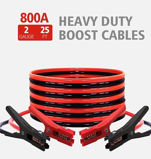 2 Gauge 20 Feet UL-Listed Jumper Cables,Booster Cables 800AMP Automotive Heavy Duty Jumper Cables Kit for Car, SUV, and Trucks with Professional Clamps, Carrying Bag Lights and Safety Gloves