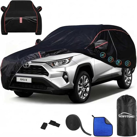 Car Cover Waterproof All Weather 8-Point Fastening for Toyota RAV4 2006-25 | All-Around Wind-Resistant Fastening, 120s Quick Setup, 600D Oxford Fabric, All-Weather Protection