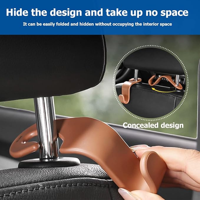 8sanlione Car Back Seat Headrest Hooks, 4PCS Vehicle Backseat Storage Organizer Hanger, Multifunctional Auto Headrest Hidden Hook Universal for Handbag Purse Backpacks Bags and Groceries (Black)