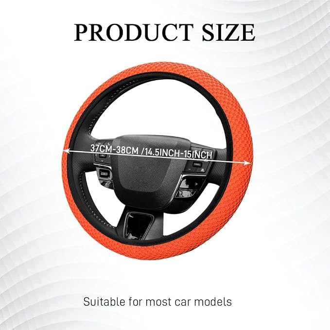 Elastic Stretch Steering Wheel Cover, Steering Wheel Protector, 15 Inch Anti-Slip Breathable Microfiber Ice Silk Protection, Easy Carry, Warm in Winter & Cool in Summer for Cars (Orange)