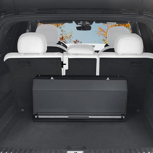 Car Trunk Organizer, Sturdy Car Storage Organizer with Lid and Push-pull Handle Collapsible Leather Cargo Organizer for Suv, Truck, Sedan, Van (Black, 26.7 x 11.4 x 12.2in)