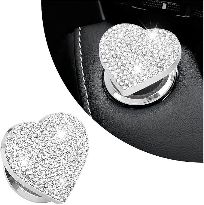 Bling Push Start Button Cover with Rhinestone,Heart Push to Start Button Cover for Car Decor,Diamond Engine Start Buttons Cover Car Accessories Interior for Women & Girl (White)