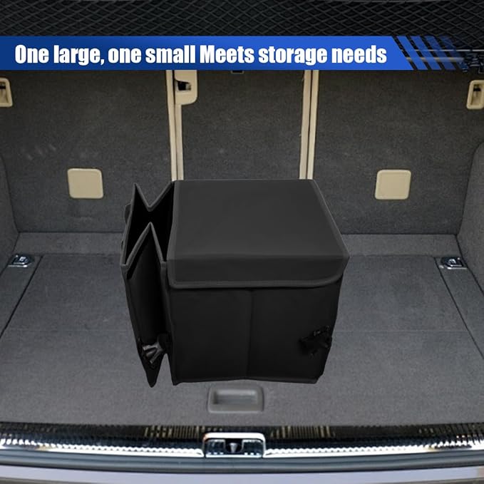 Car Trunk Organizer, Collapsible Multi Compartment Car Storage Box with Lid & Reinforced Handles, Adjustable Waterproof Storage Organizer Accessories for SUVs Cars Trucks (Black)