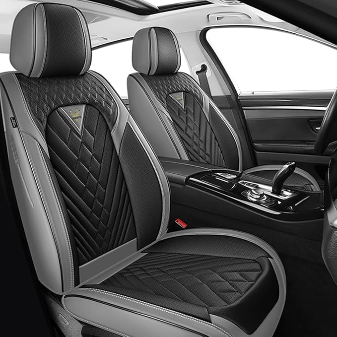 Fit for Toyota Tundra Seat Covers 2001-2026,Napp Leather, 360° Full Protection, Thick Padding & Memory Foam, Waterproof & Stain-Resistant Car Seat Covers(2 Seat,Gray&Black)