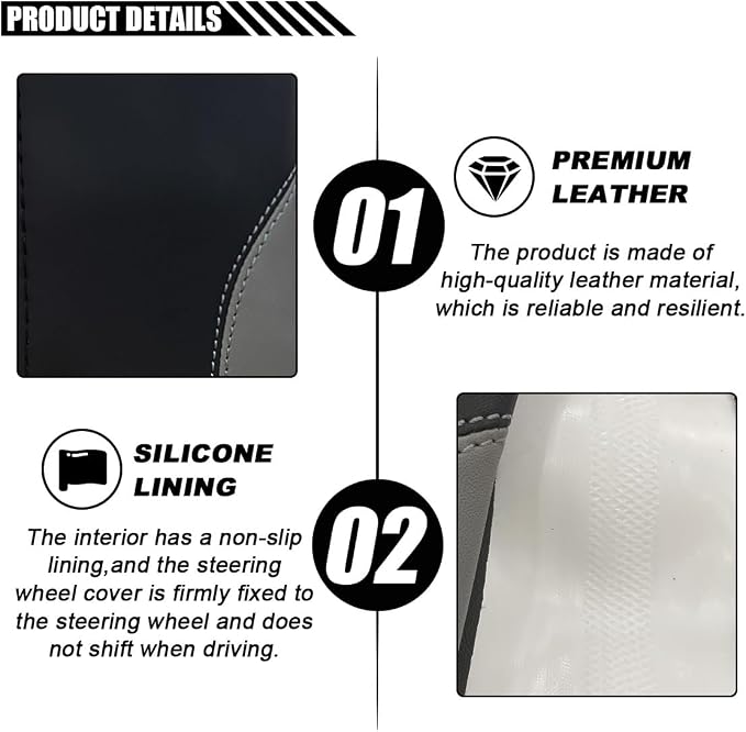 LAINLOY 15" Car Steering Wheel Cover, Microfiber Leather Cover, Grey | Anti-Slip Breathable Steering Wheel Decoration, Universal Steering Wheel Accessories for Diverse Cars