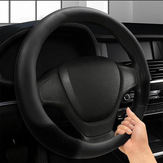Car Steering Wheel Cover, 15" Breathable Microfiber Leather Ice Silk Mesh Wheel Wrap, Warm in Winter & Cool in Summer, Comfortable Anti-Slip Auto Interior Decorative Protector(Black)