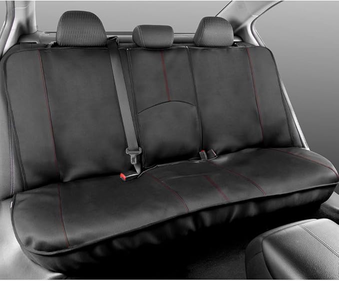 Motor Trend SpillGuard Waterproof Car Seat Covers, Front and Rear Full Set (Red Stitch) – Neoprene Seat Protectors with Extended Bench Side Coverage for Auto, Truck, Van, and SUV