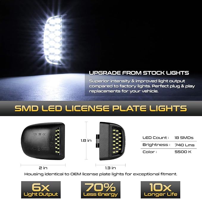VIPMOTOZ Full LED License Plate Light For Cadillac Escalade Chevy Silverado 1500 2500 3500 Suburban Tahoe GMC Sierra 1500 2500 3500 Yukon XL Tag Lamp Assembly Replacement