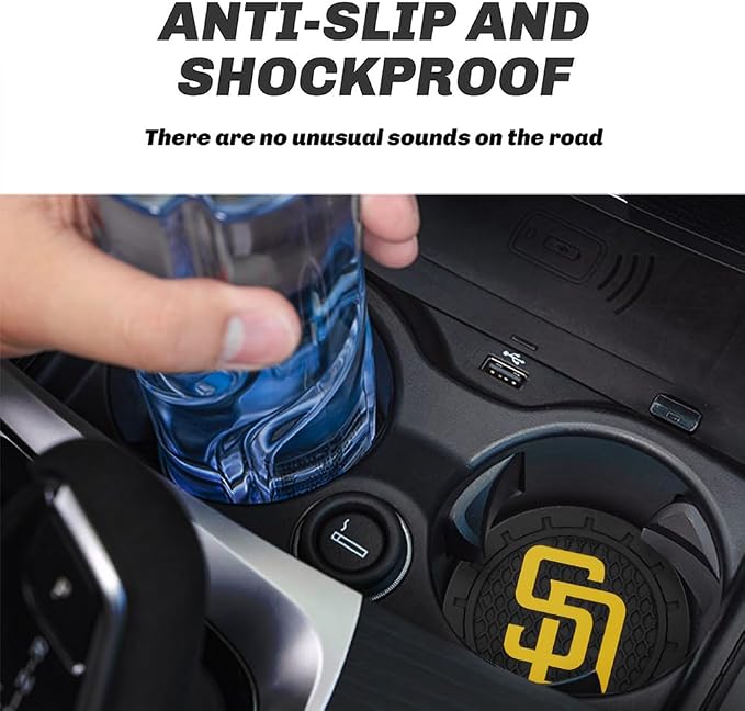 Baseball Fans Car Cup Holder Coasters for San Diego Padres Fans, 2 Pack Padres Silicone Non-Slip Cup Mats, 2.75" Car Cup Holder Inserts for Auto Interior