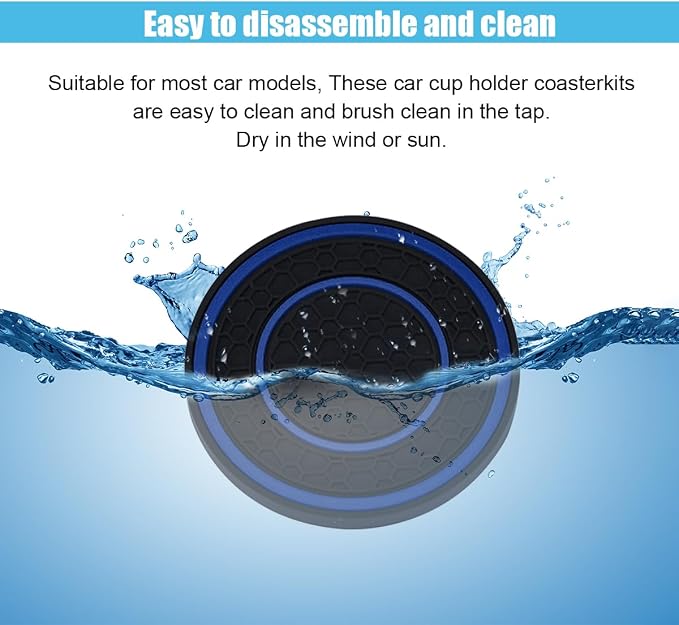 2PCS Car Cup Holder Coasters, 2.75 Inch Auto Non-Slip Anti Dust Cup Mats, Console Cup Holder Insert Coaster Auto Insulated Mats, Universal Interior Accessories for Most Cars (Blue)