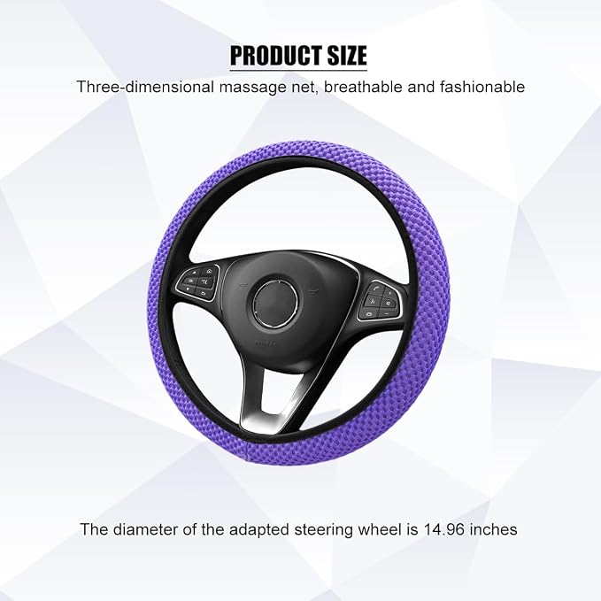 Car Elastic Stretch Steering Wheel Cover, 14.5-15" Breathable Ice Silk Anti-Slip Vehicle Steering Wheel Protector, Comfy Auto Interior Protection Accessories, Universal Fit (Purple)
