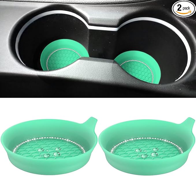 2 PCS Car Cup Coasters, Universal Cup Holder Coaster for Car Accessories, Bling CupHolders Insert for Women Non-Slip Silicone Car Cup Holder Coasters